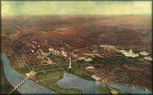 Aerial view of Washington DC in 1916