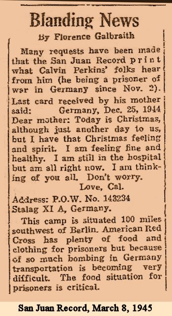 Calvin Perkins POW Letter