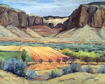 Howard L. Kearns' painting of a 1940s Bluff ranch