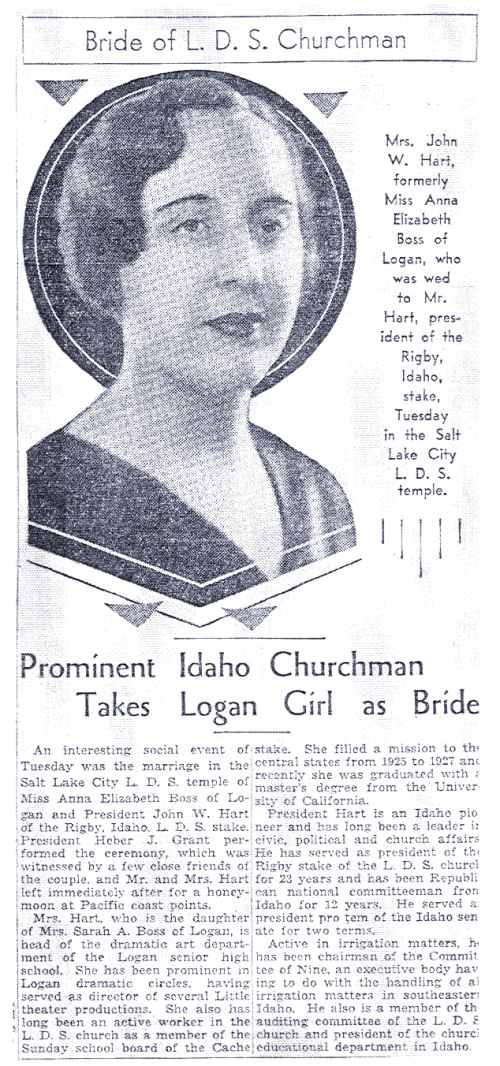 Hart Wedding:Salt Lake Tribune, June 9, 1935