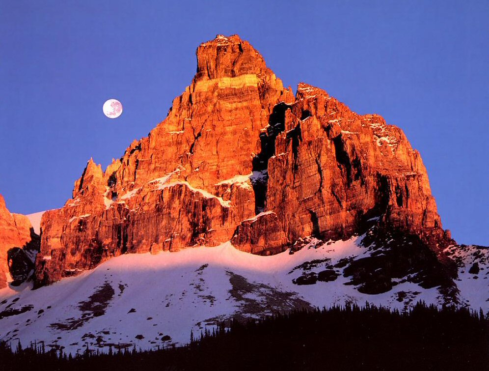 Moon over Ramparts, Jasper Natl Park, Alberta.