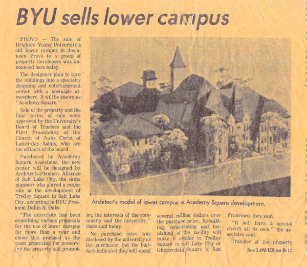 BYU Sells Lower Campus 1975