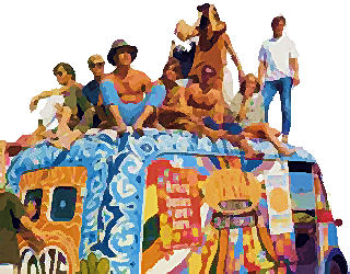1960s counter-culture hippies and van