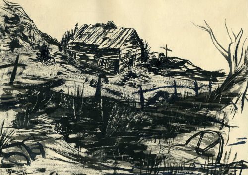 India ink sketch by Ron Taylor, BYH Class of 1957